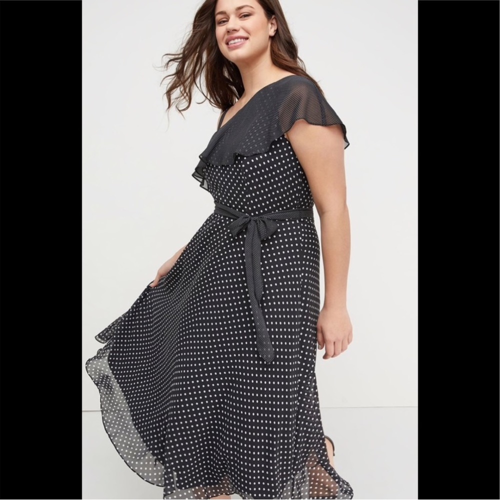 Polka dot asymmetrical dress black and white dots - Picture 2 of 5